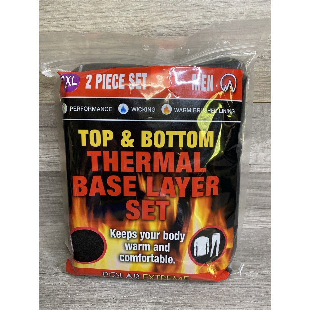 Polar Extreme Men's 2XL Base Layer Thermal Set Black New Sealed Top & Bottom